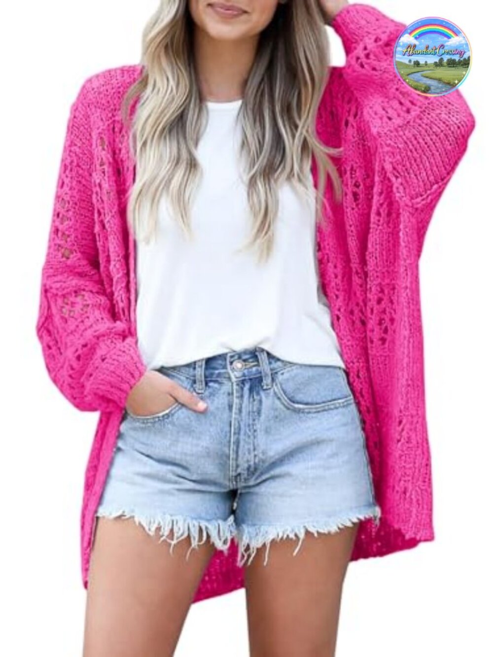 Women's Crochet Knit Cardigan Kimono Boho Oversized Open Front Long Sleeve